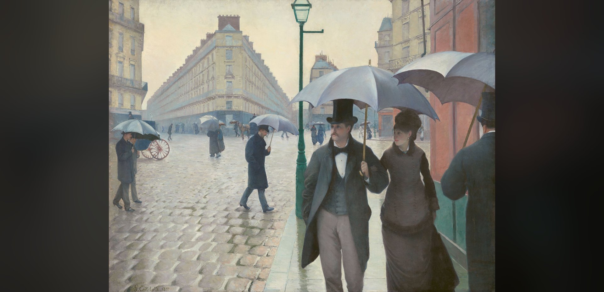 Caillebotte's Paris Street; Rainy Day, used as a stage