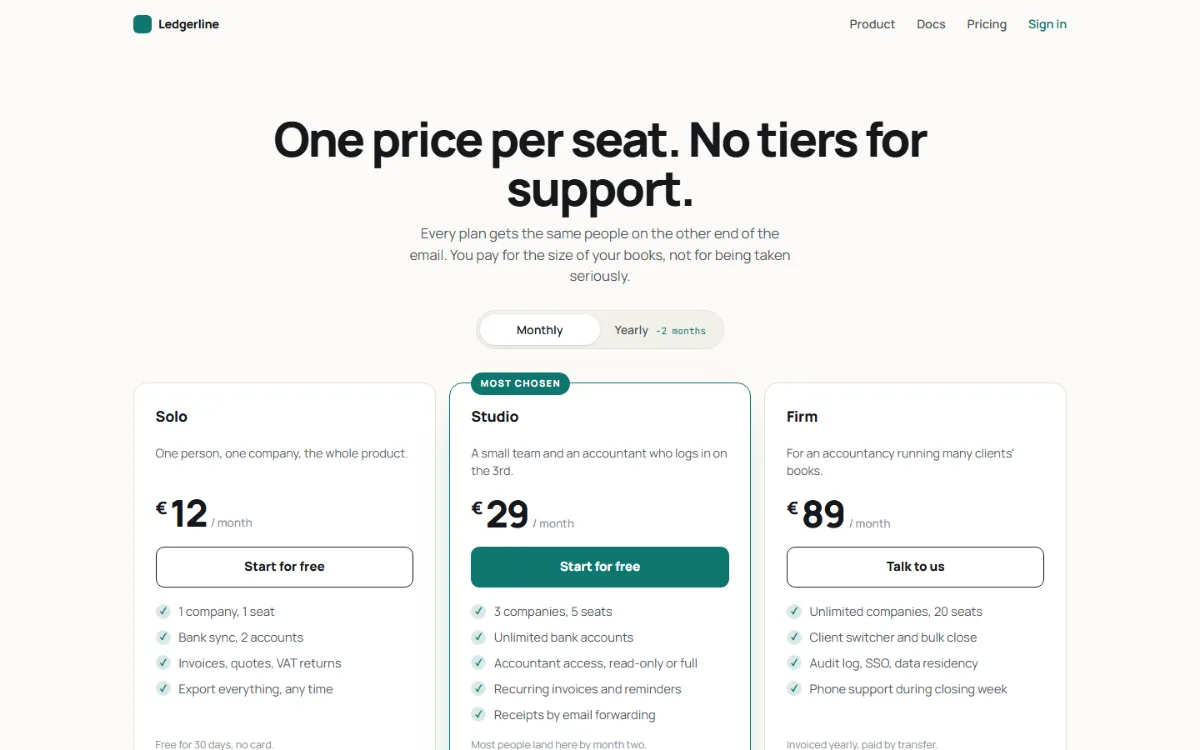 Pricing shell: a centred headline, a monthly/yearly pill switch and three tier cards, the middle one marked most chosen.